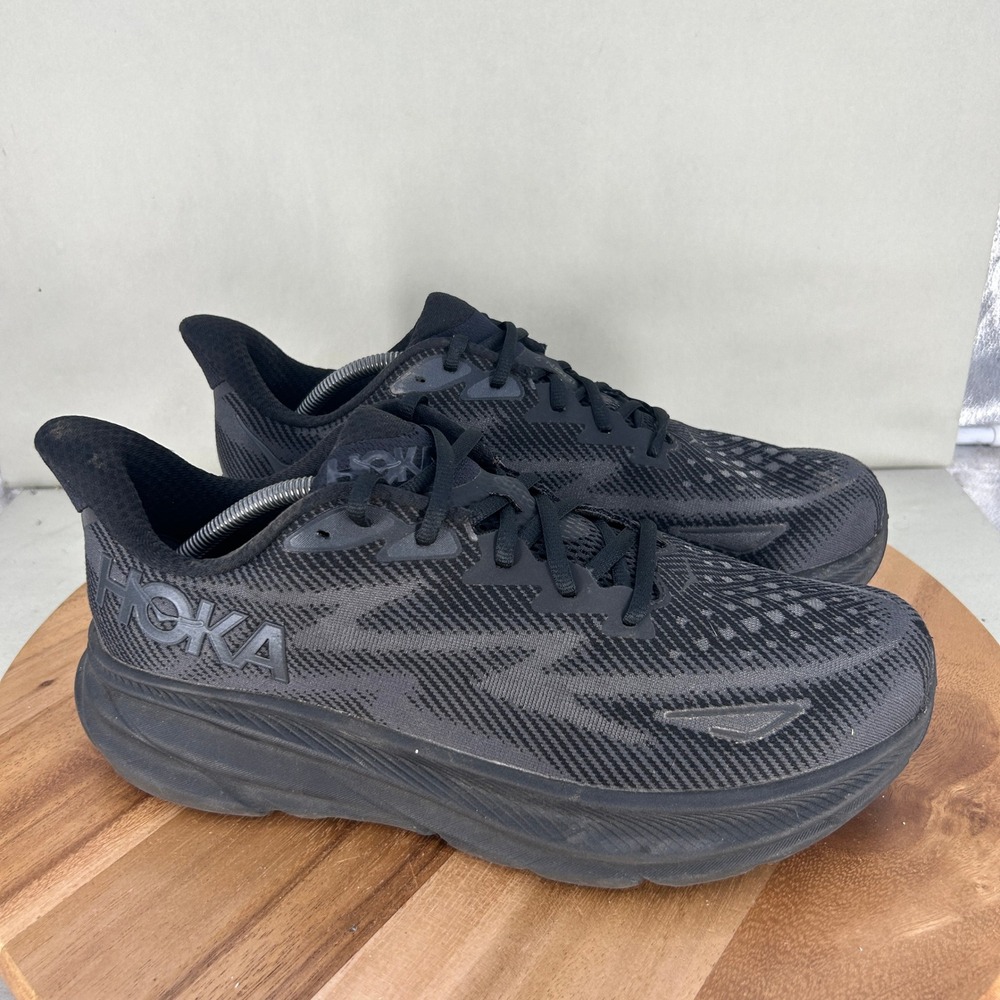 Hoka One One Clifton 9 Wide Mens 12.5 2E Black Running Shoes 1132210 BBLC